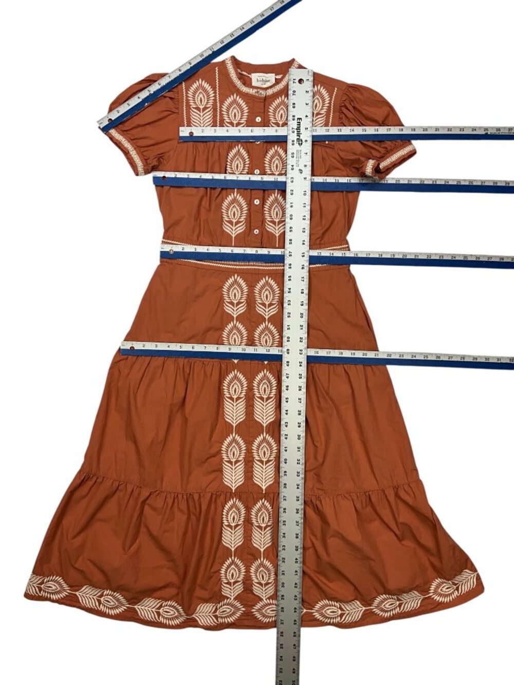 Bohme Siya Embroidered Dress S Orange Short Sleeve Midi Cottagecore - Picture 8 of 16